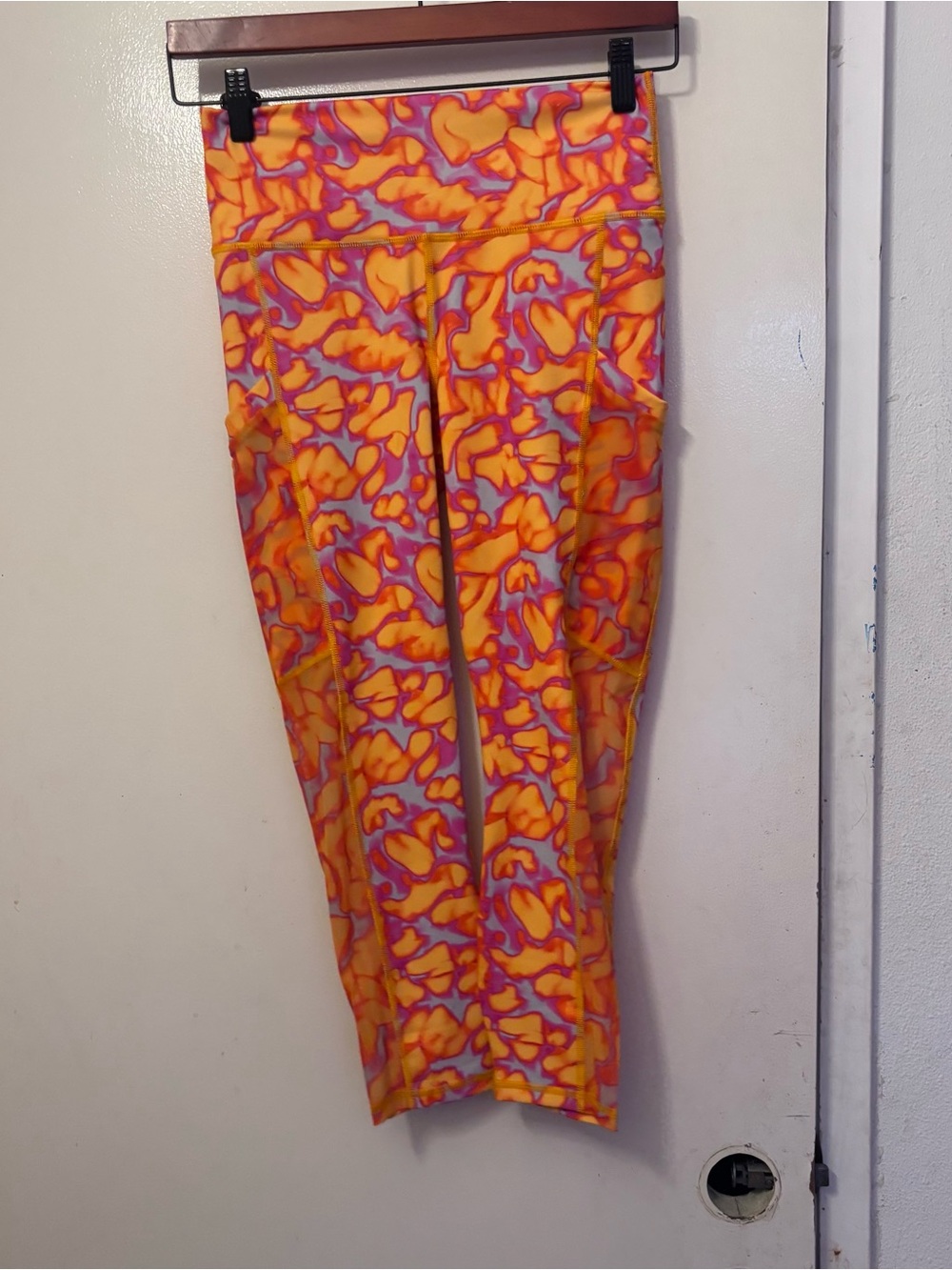 Fabletics Bright Orange Pink Patterned Active Capri Leggings